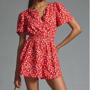 NWT Anthropologie The Somerset Romper: Linen Edition S Red Floral